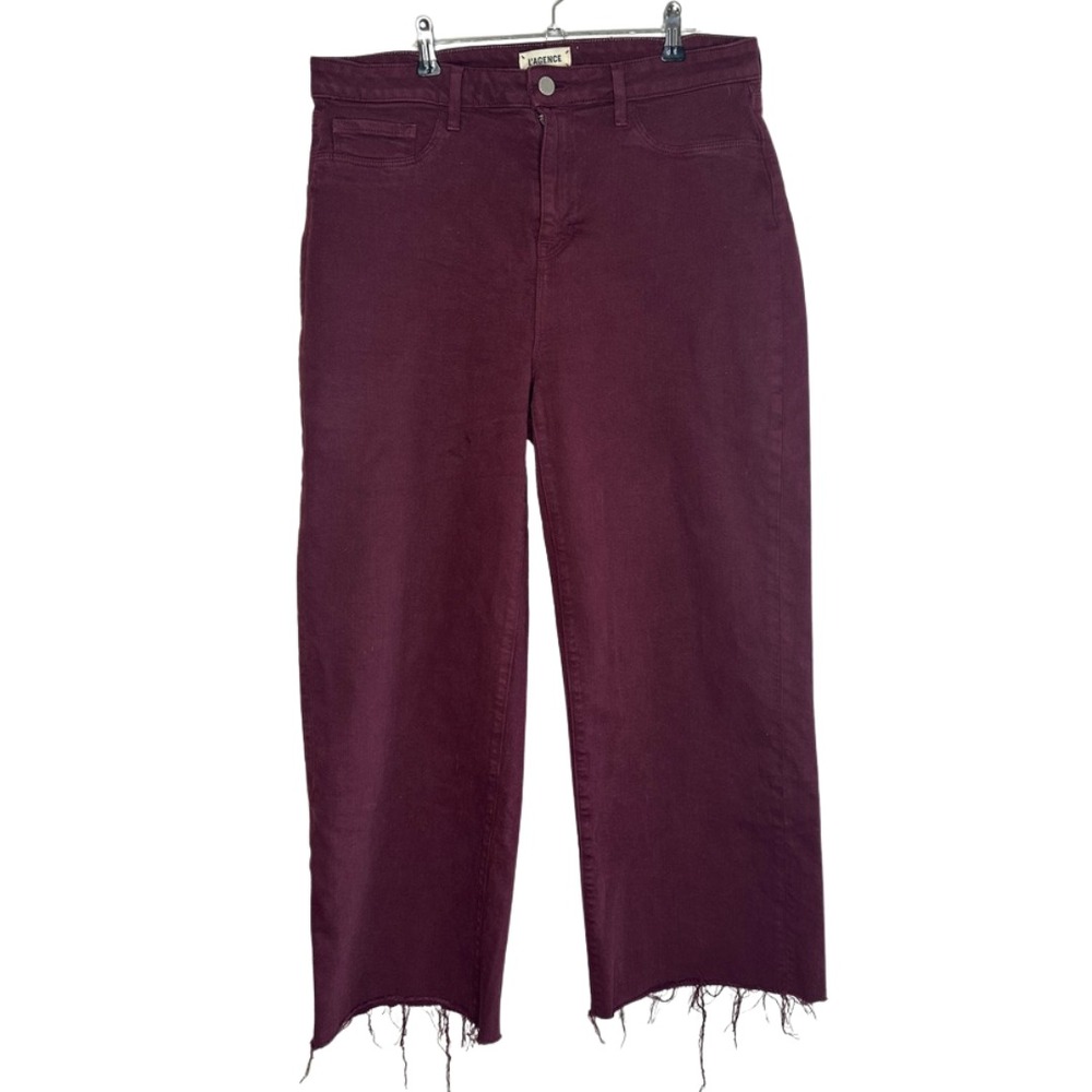 L'AGENCE  Jeans Size 31 Danica Wide Leg‎ High Rise Dark Wine Raw Hem